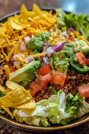 Taco Salad taken with iphone 15 pro max --iw 2 --ar 4:5 --v 6.1 --raw