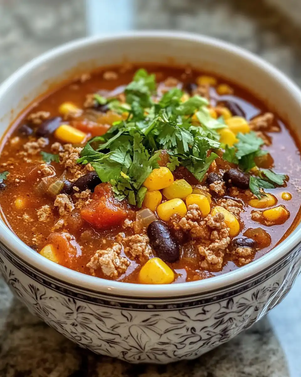 Pressure cooker simmering taco soup with beef and tomatoes steam