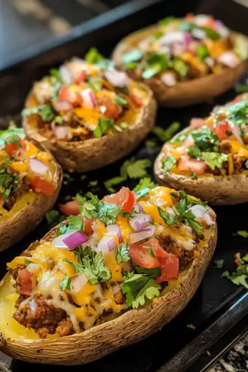 Taco Stuffed Baked Potatoes taken with iphone 15 pro max --iw 2 --ar 4:5 --v 6.1 --raw
