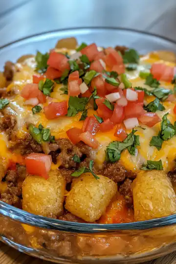 Taco Tater Tot Casserole taken with iphone 15 pro max --iw 2 --ar 4:5 --v 6.1 --raw