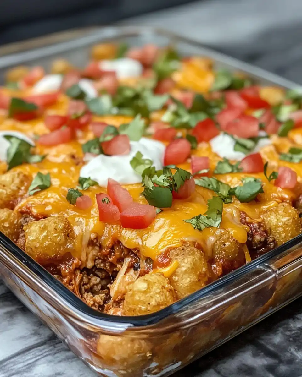 Ingredients for tater tot taco casserole including beef, beans, corn, and cheese