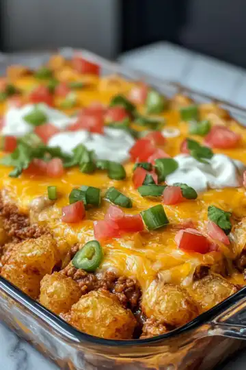 Tater Tot Taco Casserole taken with iphone 15 pro max --iw 2 --ar 4:5 --v 6.1 --raw