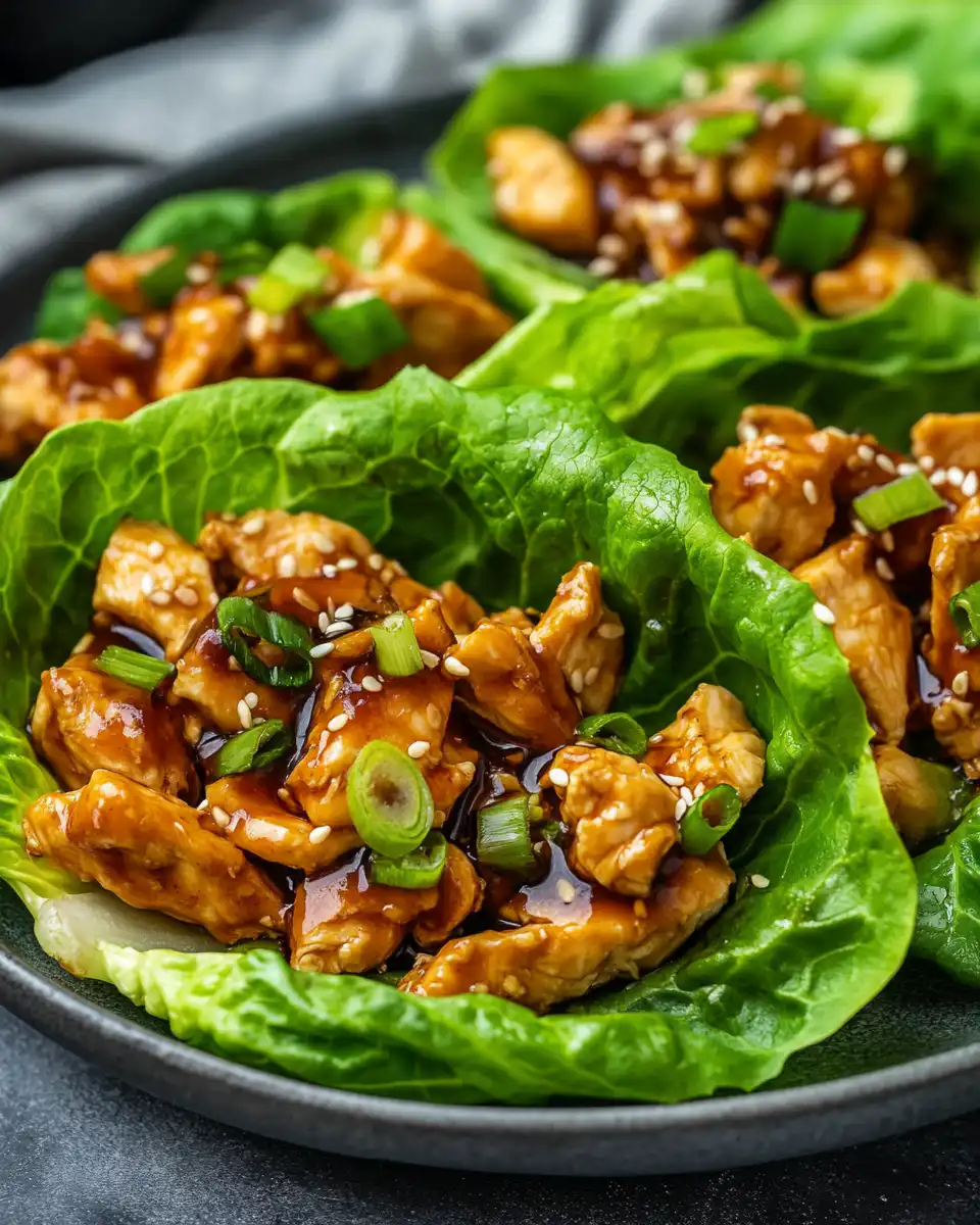Final plated teriyaki chicken lettuce wraps ready to serve