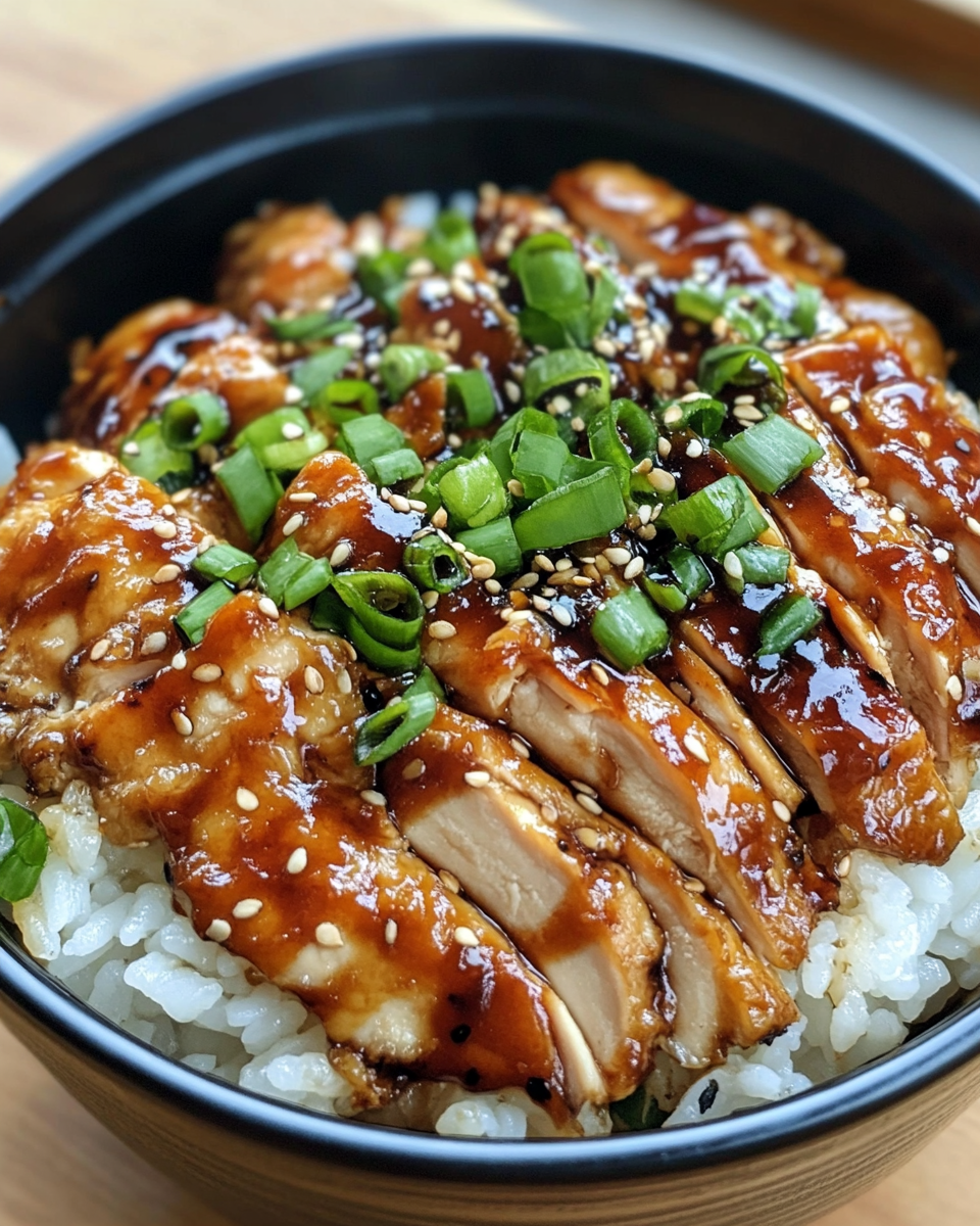 Teriyaki chicken rice bowl with tender chicken and steamed broccoli served fresh