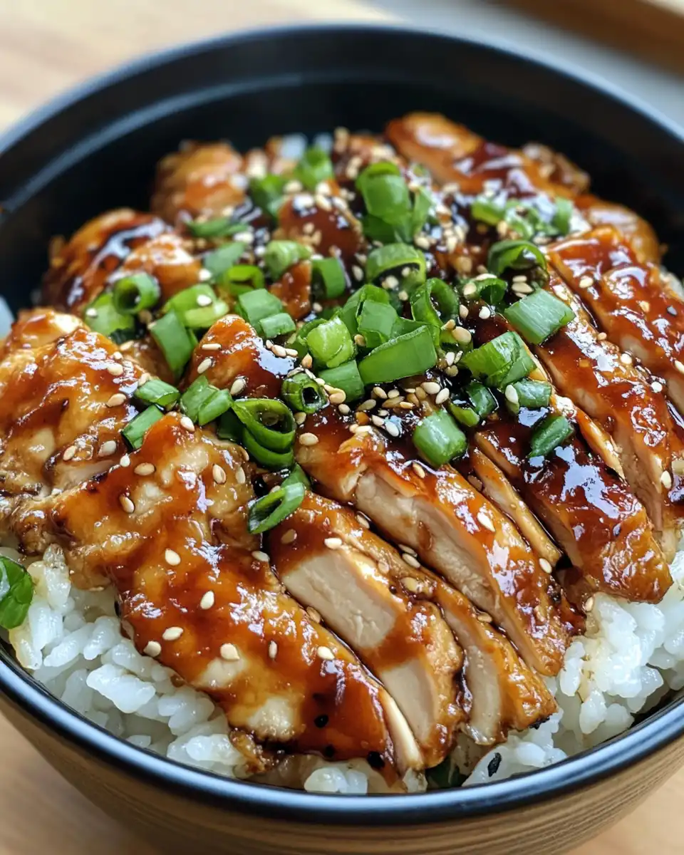 Teriyaki chicken rice bowl with tender chicken and steamed broccoli served fresh