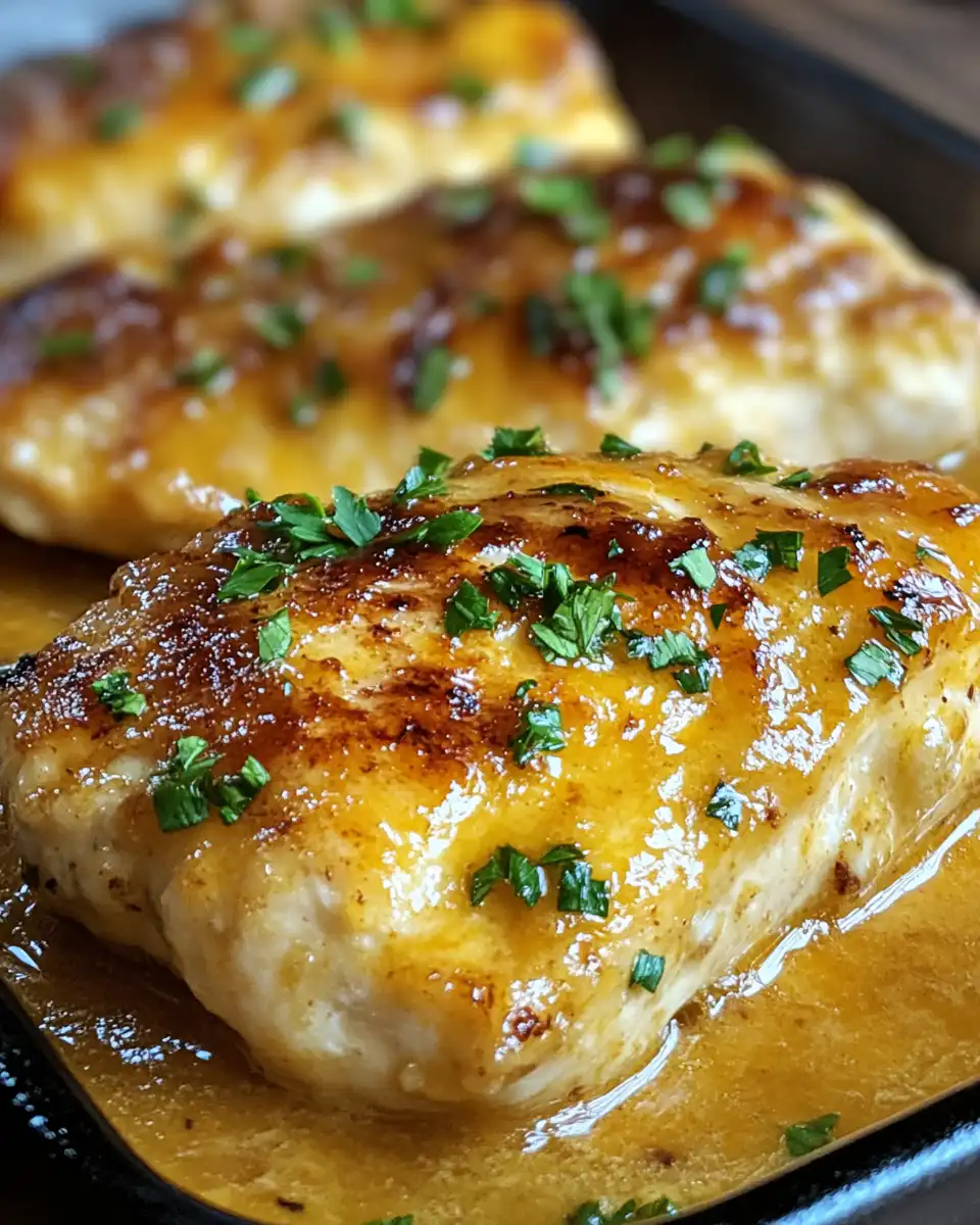 Juicy seared chicken breasts cooking with steam rising