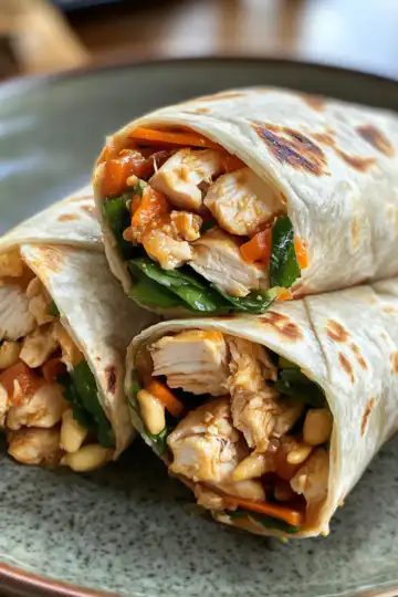 thai peanut chicken wraps taken with iphone 15 pro max --iw 2 --ar 4:5 --v 6.1 --raw