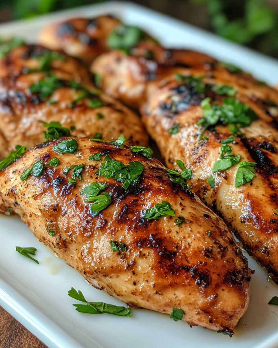 Cooked apple cider vinegar chicken served on plate, juicy and tender