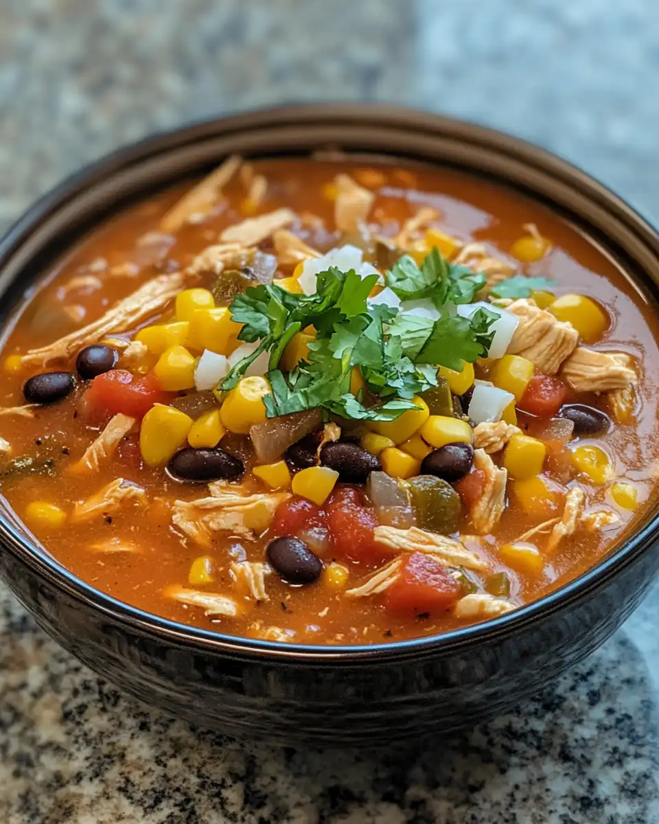Steaming bowl of chicken taco soup in pressure cooker