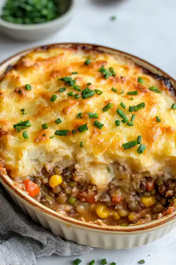 The Best Vegan Lentil Shepherds Pie taken with iphone 15 pro max --iw 2 --ar 4:5 --v 6.1 --raw