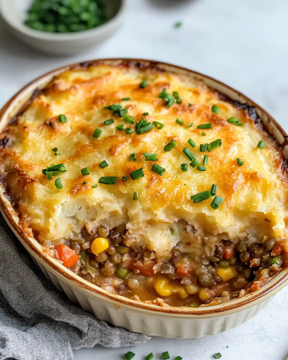 Vegan lentil shepherd's pie fresh out of the pressure cooker