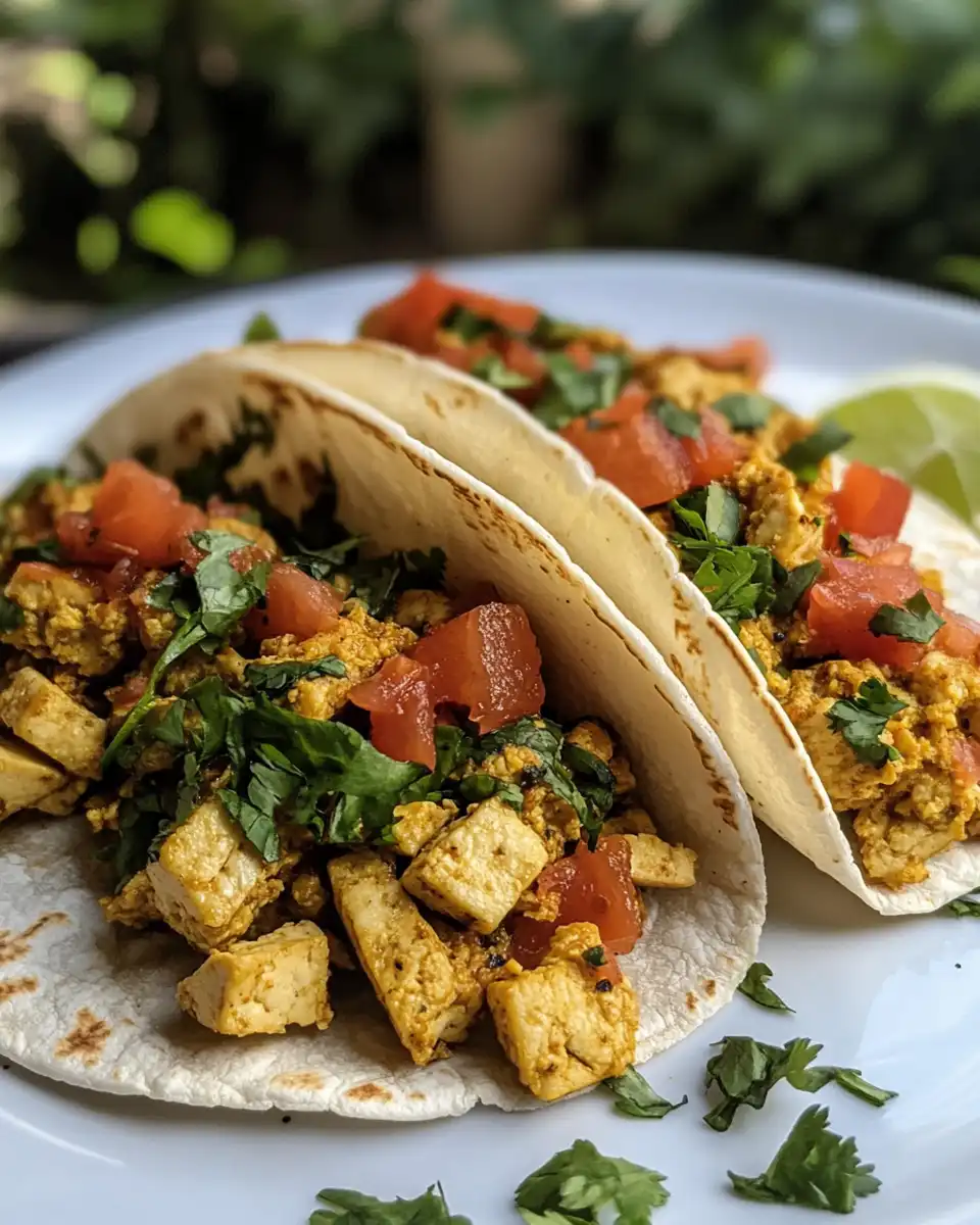 Finished tofu scramble breakfast tacos served with toppings