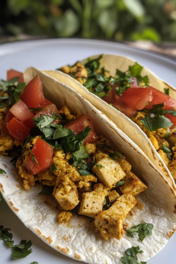 Tofu Scramble Breakfast Tacos taken with iphone 15 pro max --iw 2 --ar 4:5 --v 6.1 --raw