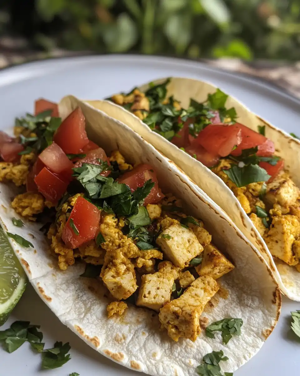 Fresh tofu scramble breakfast tacos steaming from pressure cooker