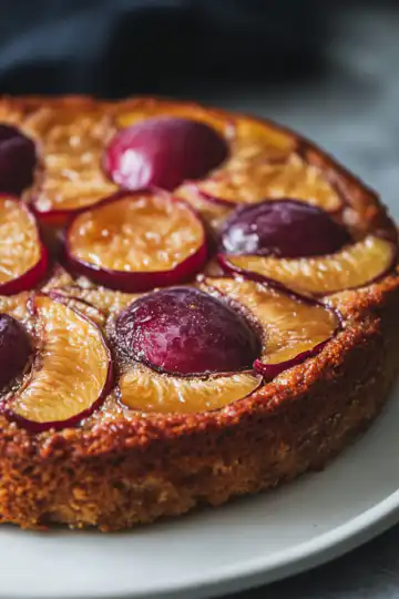 Upside Down Plum Almond Cake Vegan Dairy Free taken with iphone 15 pro max --iw 2 --ar 4:5 --v 6.1 --raw