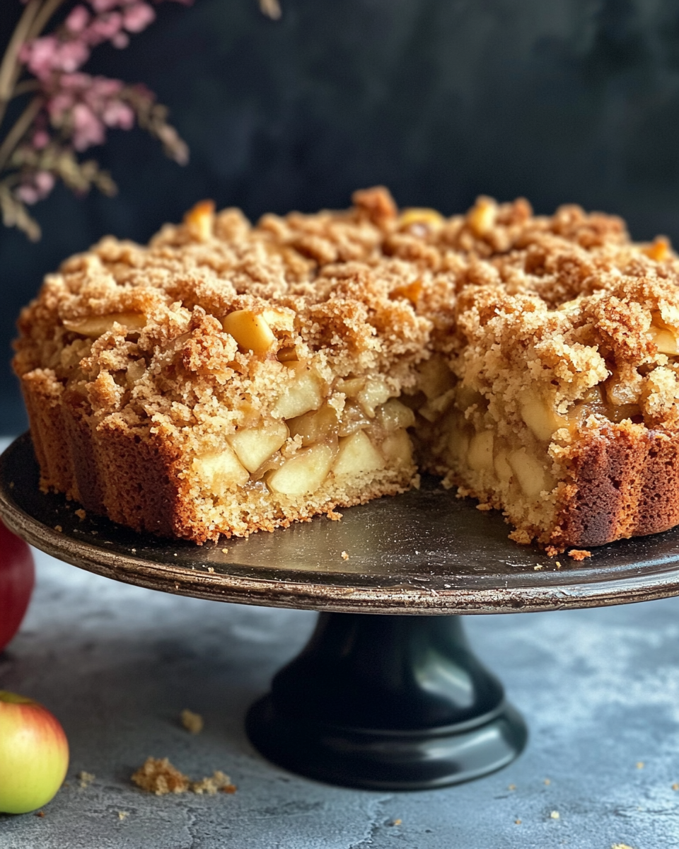 Final slice of vegan apple cake showing moist crumb and sugar crunch