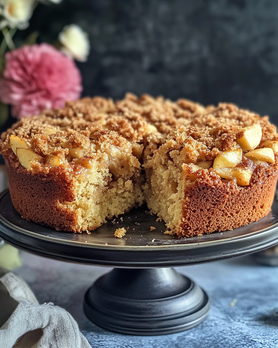 Vegan apple cake simmering in pressure cooker filled kitchen with warm spice aroma