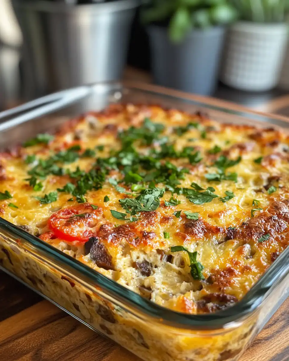 Golden baked vegan breakfast casserole fresh from the oven