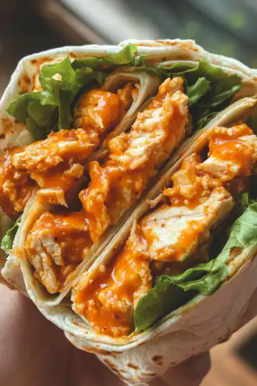 Vegan Buffalo Chicken Wraps taken with iphone 15 pro max --iw 2 --ar 4:5 --v 6.1 --raw