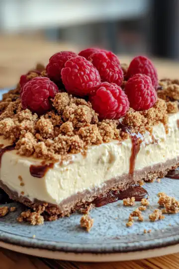 Vegan Cheesecake With Crumble Topping taken with iphone 15 pro max --iw 2 --ar 4:5 --v 6.1 --raw