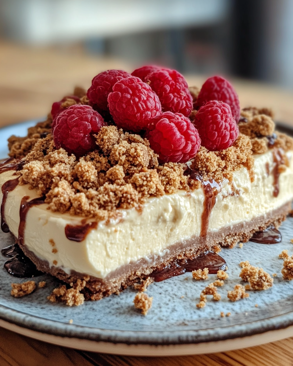 Pressure cooker vegan cheesecake with crumble topping steaming hot