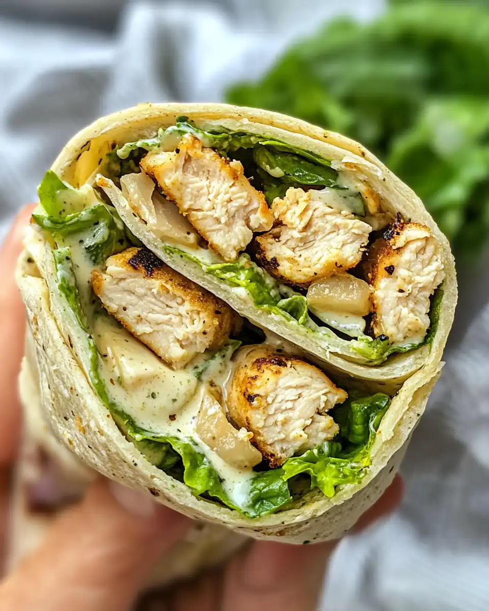 Plated vegan chicken Caesar wrap displayed ready to eat