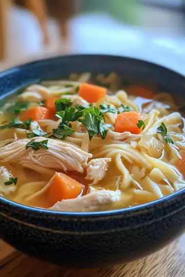 Vegan Chicken Noodle Soup taken with iphone 15 pro max --iw 2 --ar 4:5 --v 6.1 --raw