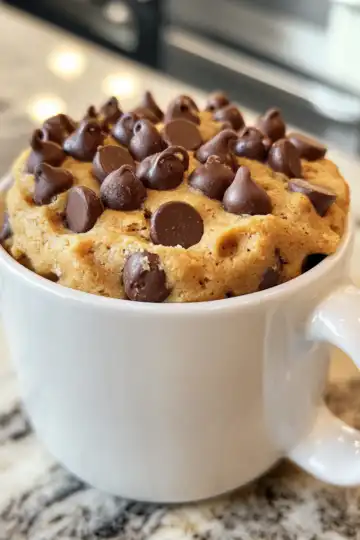 Vegan Chocolate Chip Cookie Mug Cake taken with iphone 15 pro max --iw 2 --ar 4:5 --v 6.1 --raw