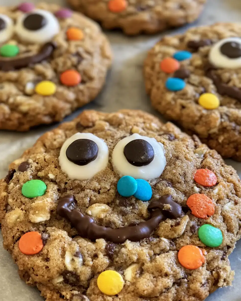 Freshly baked vegan monster cookies served and ready to eat