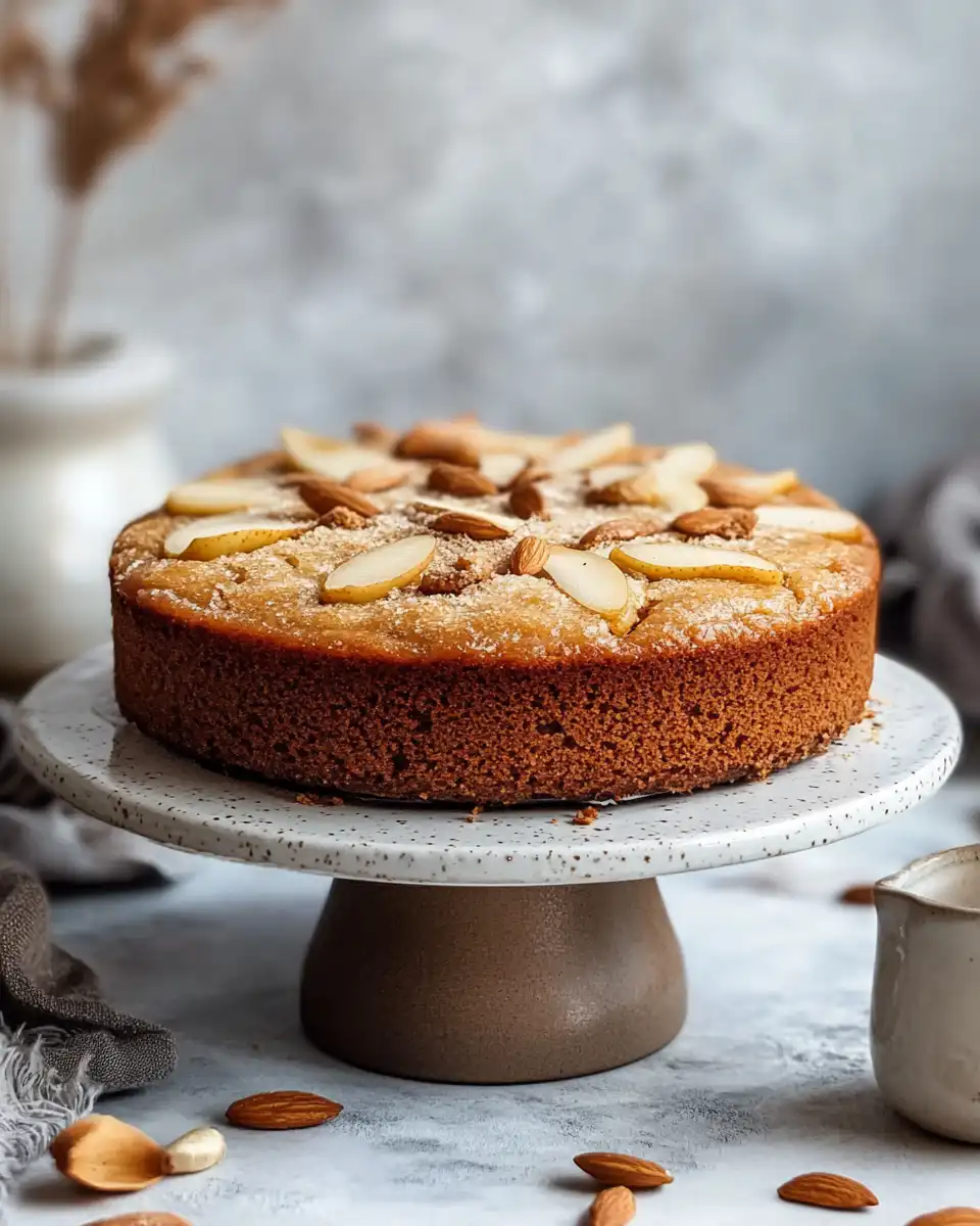 Ingredients for vegan spiced pear cake including pears and spices