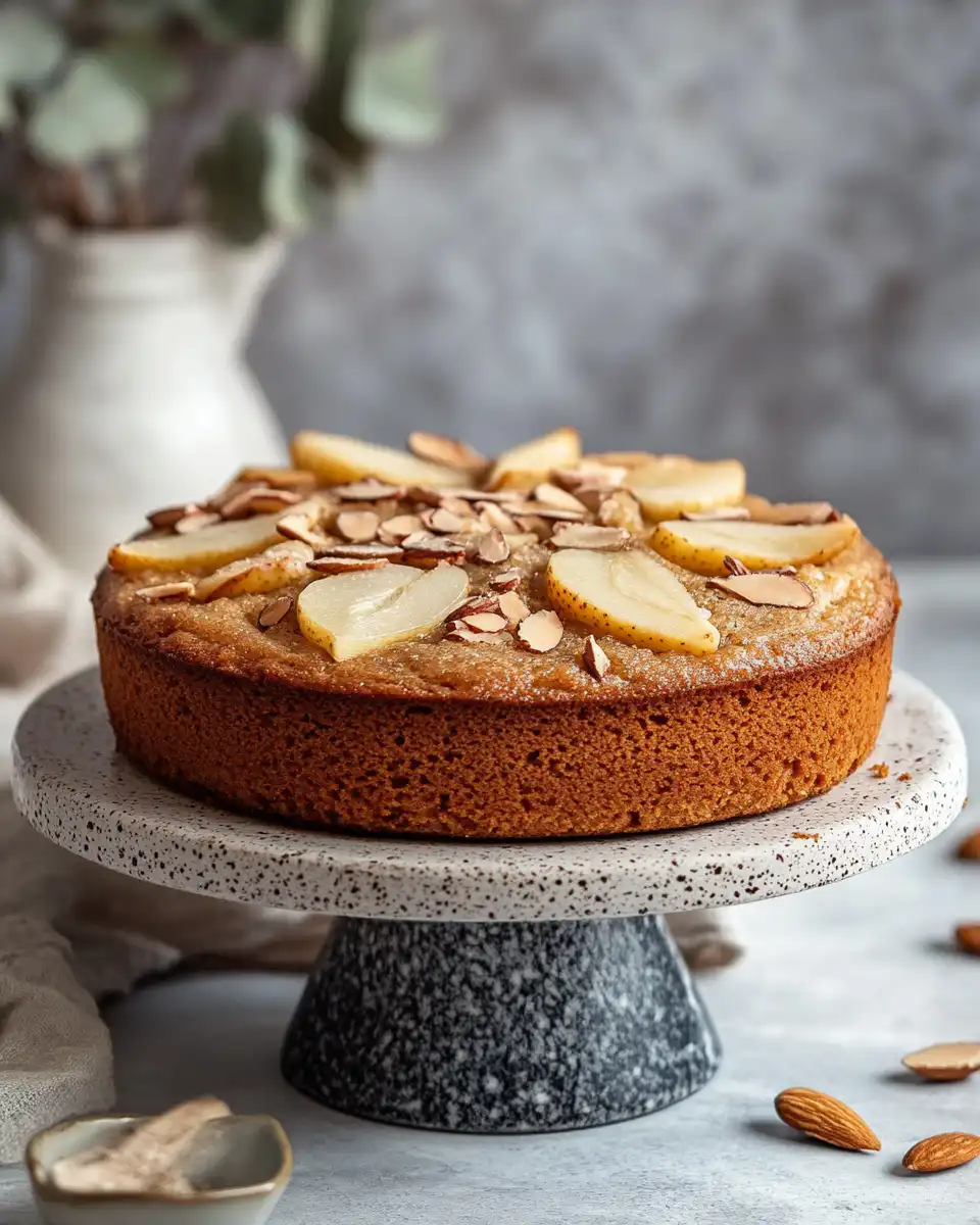 Final slice of vegan spiced pear cake with caramelized pear topping