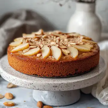 Vegan Spiced Pear & Almond Cake taken with iphone 15 pro max --iw 2 --ar 4:5 --v 6.1 --raw