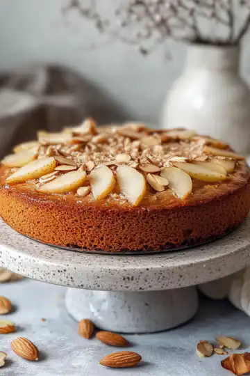 Vegan Spiced Pear & Almond Cake taken with iphone 15 pro max --iw 2 --ar 4:5 --v 6.1 --raw