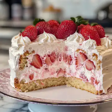 Vegan Strawberry Cake taken with iphone 15 pro max --iw 2 --ar 4:5 --v 6.1 --raw