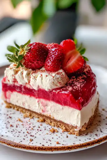 Vegan Strawberry Cheesecake taken with iphone 15 pro max --iw 2 --ar 4:5 --v 6.1 --raw