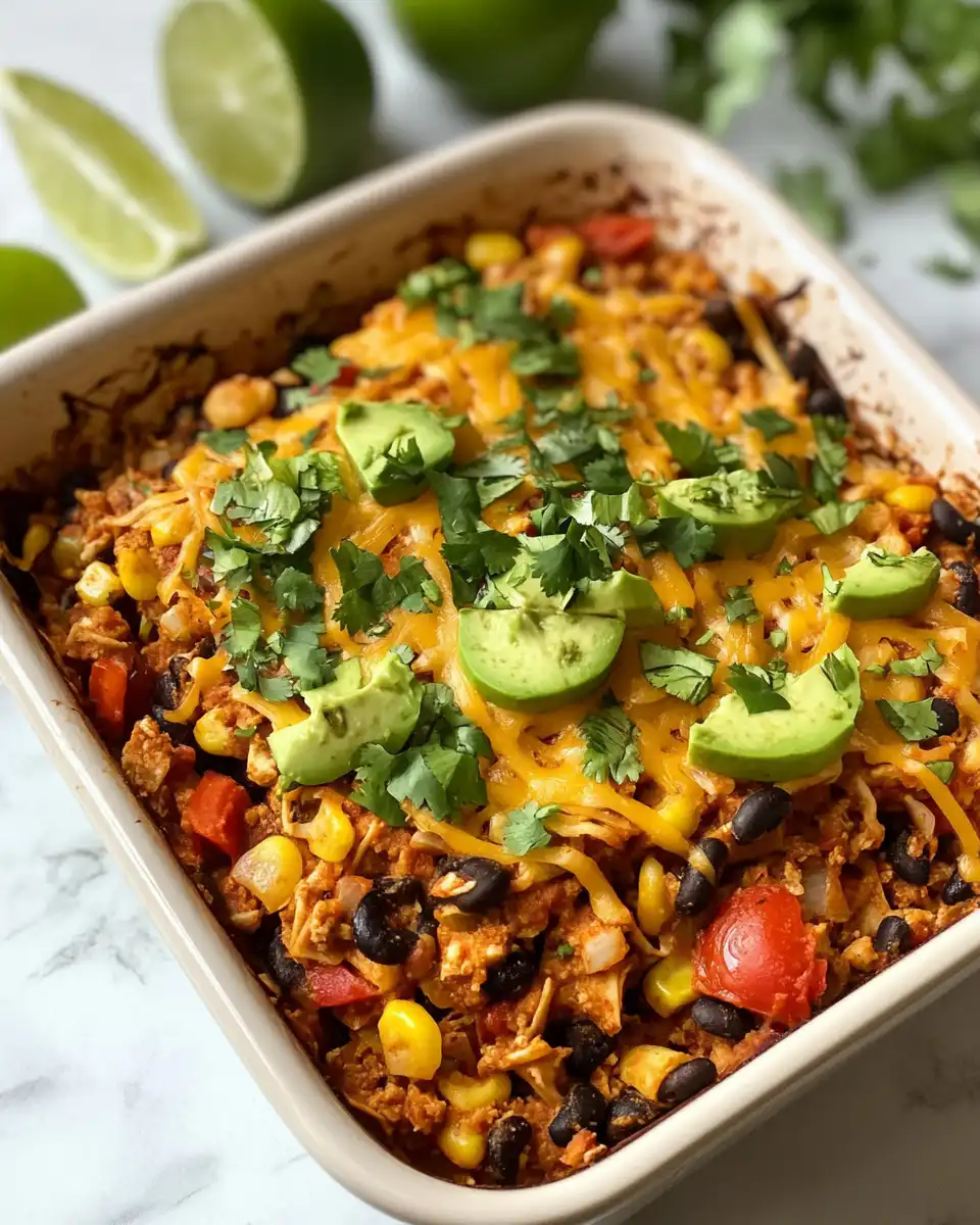 Ingredients for vegan taco casserole laid out in bowls