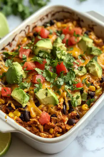 Vegan Taco Casserole taken with iphone 15 pro max --iw 2 --ar 4:5 --v 6.1 --raw
