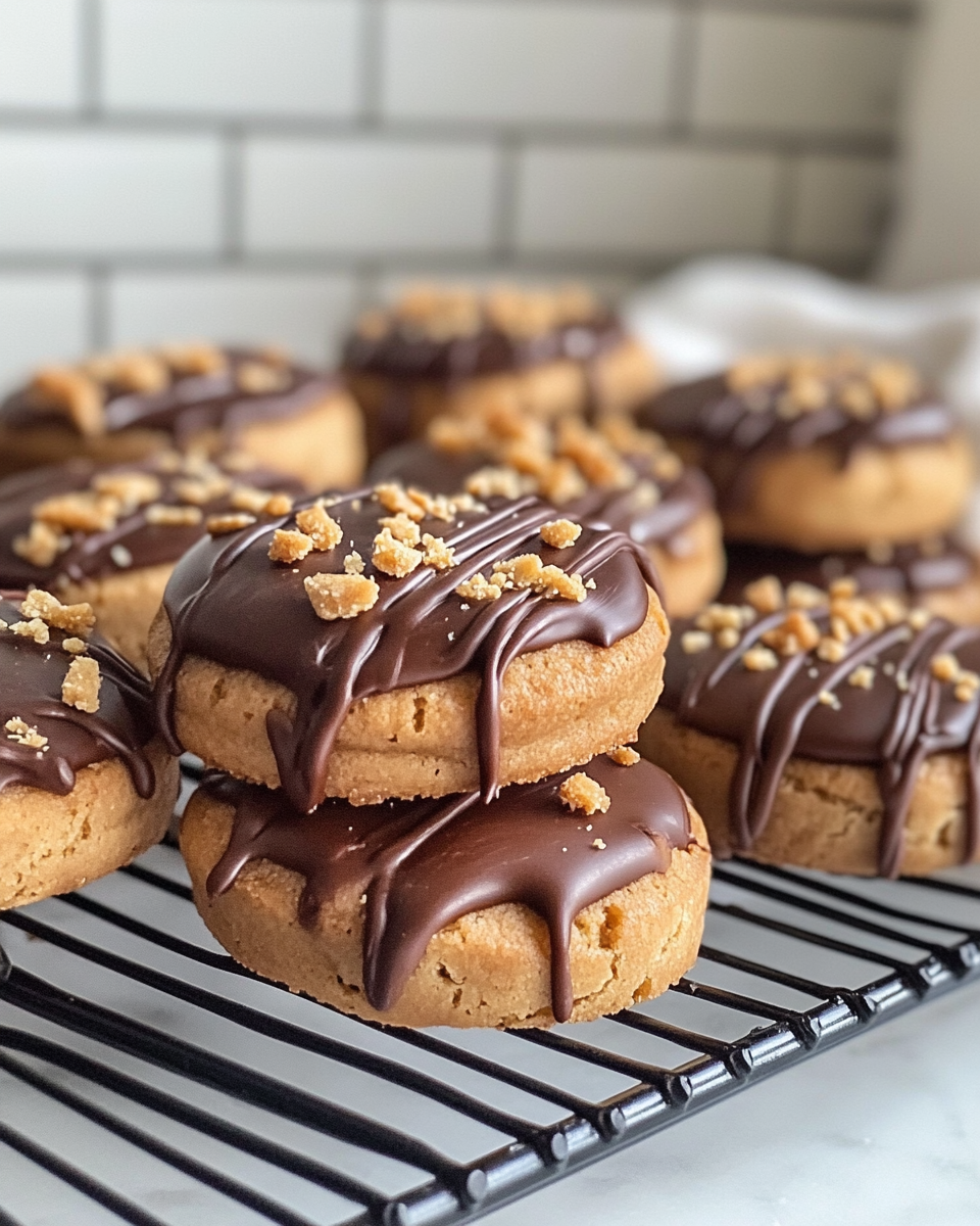 Freshly baked vegan Twix crumbl cookies plated and ready to serve