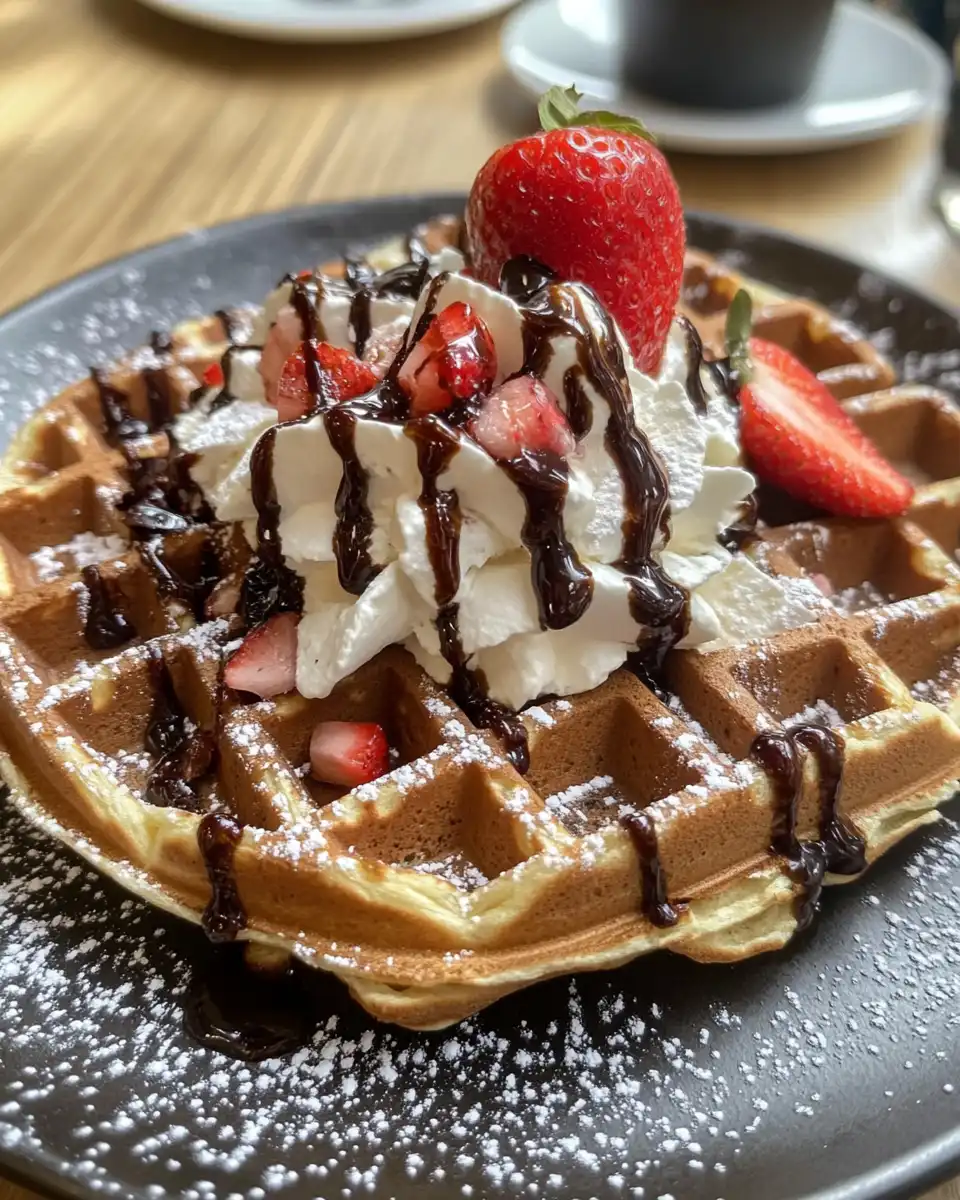 Golden vegan waffles fresh and ready to eat