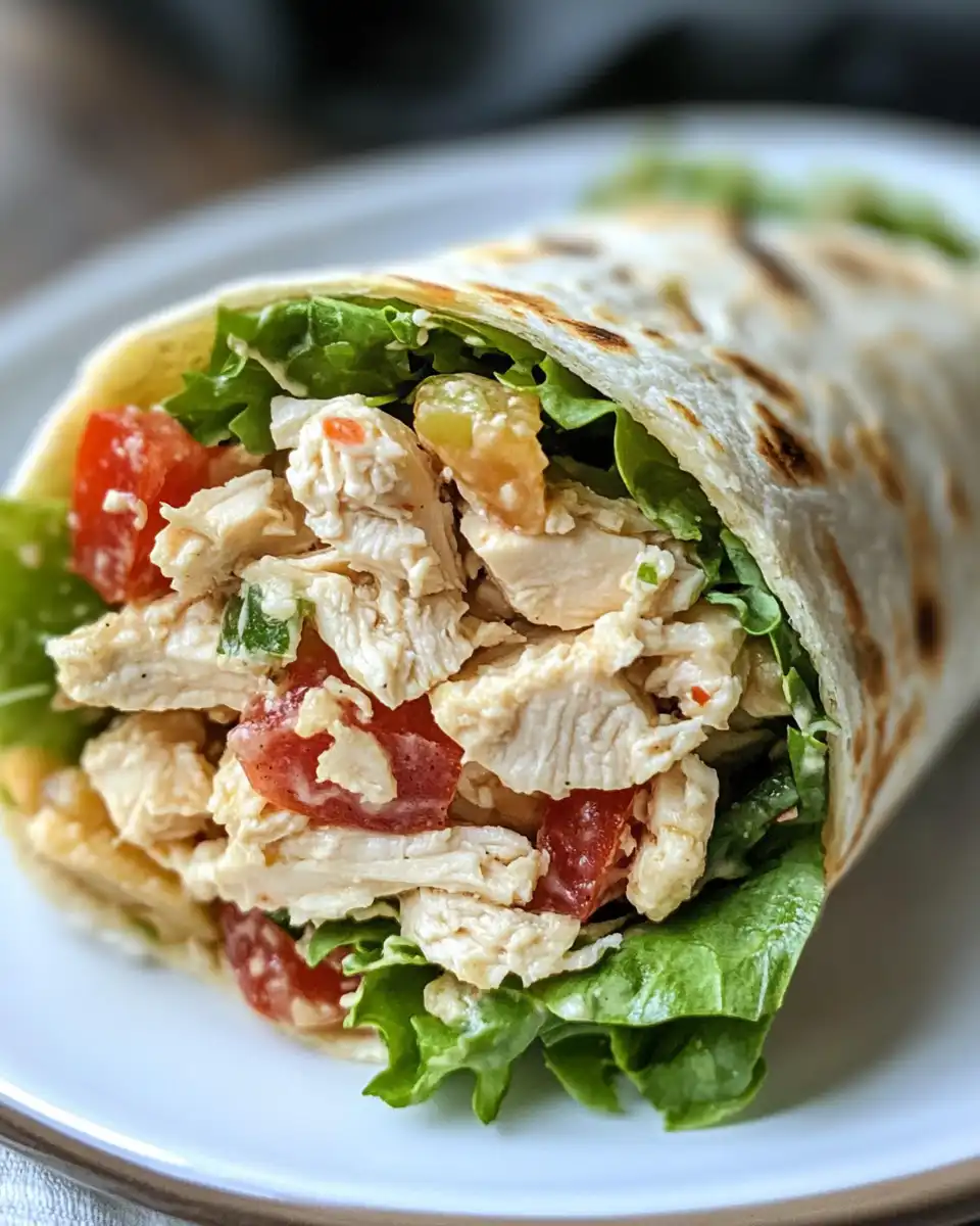 Final plated Waldorf chicken salad wraps in whole wheat tortillas