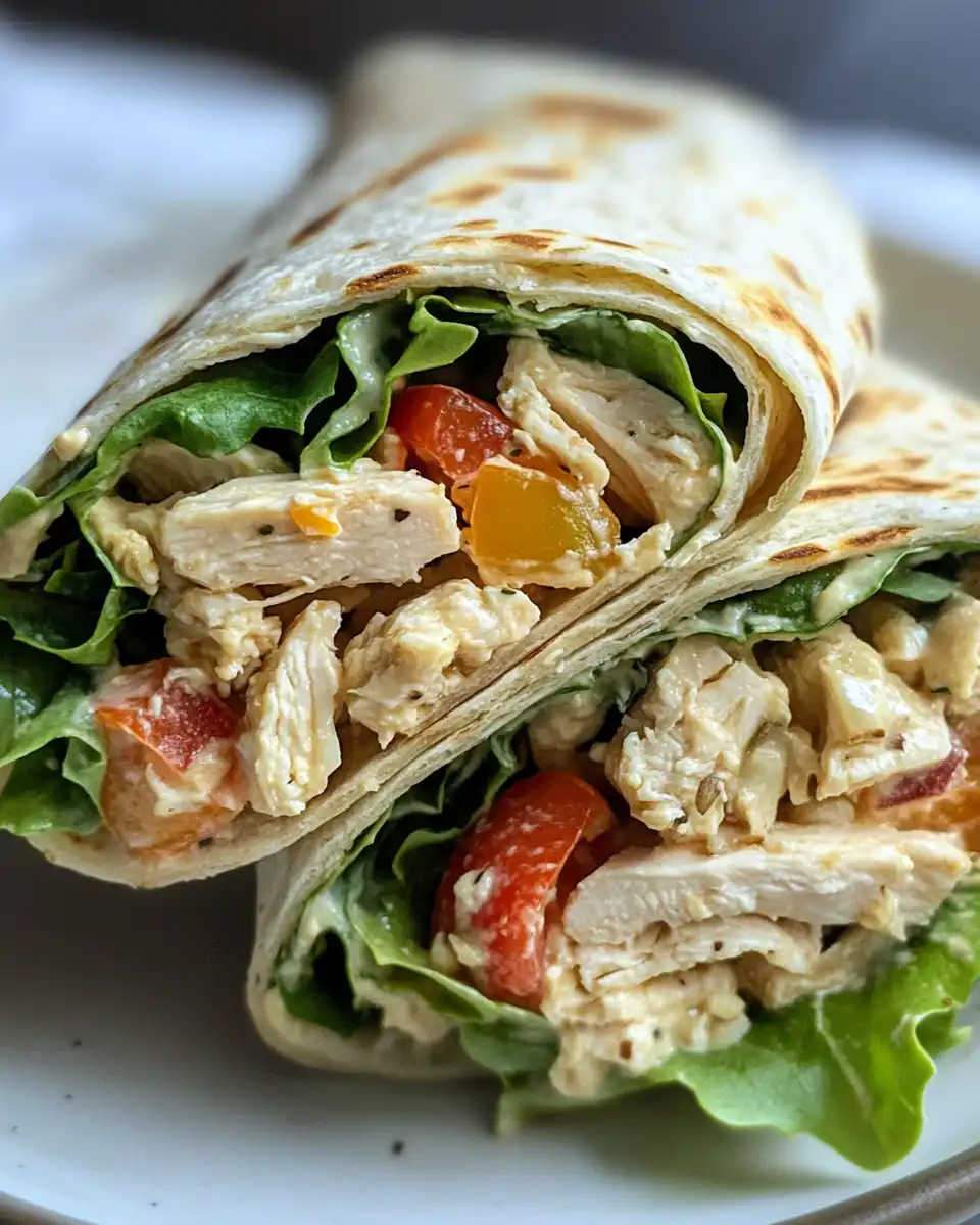 Fresh Waldorf chicken salad wrap with juicy grapes and celery