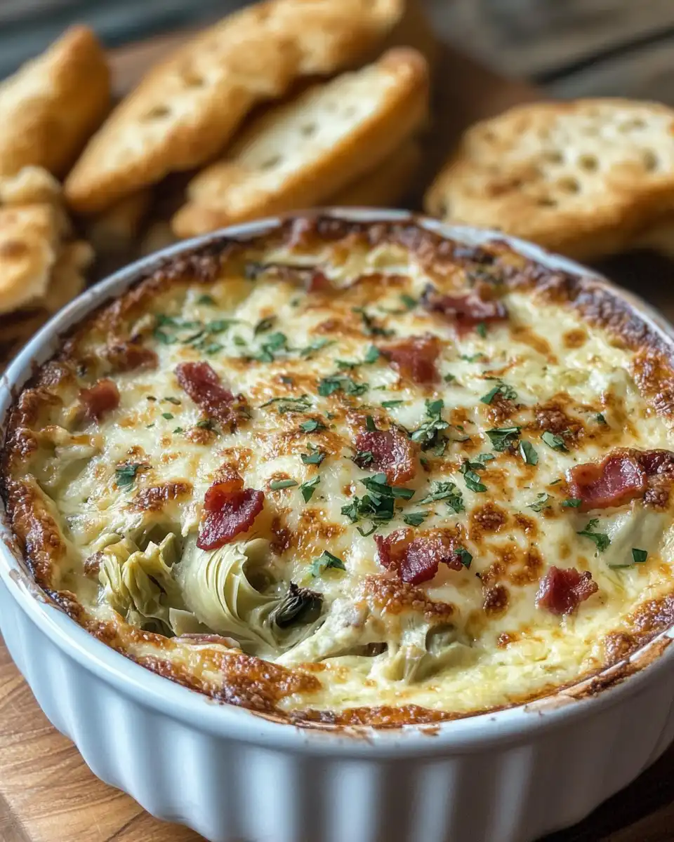 Ingredients prepared for warm artichoke and bacon dip