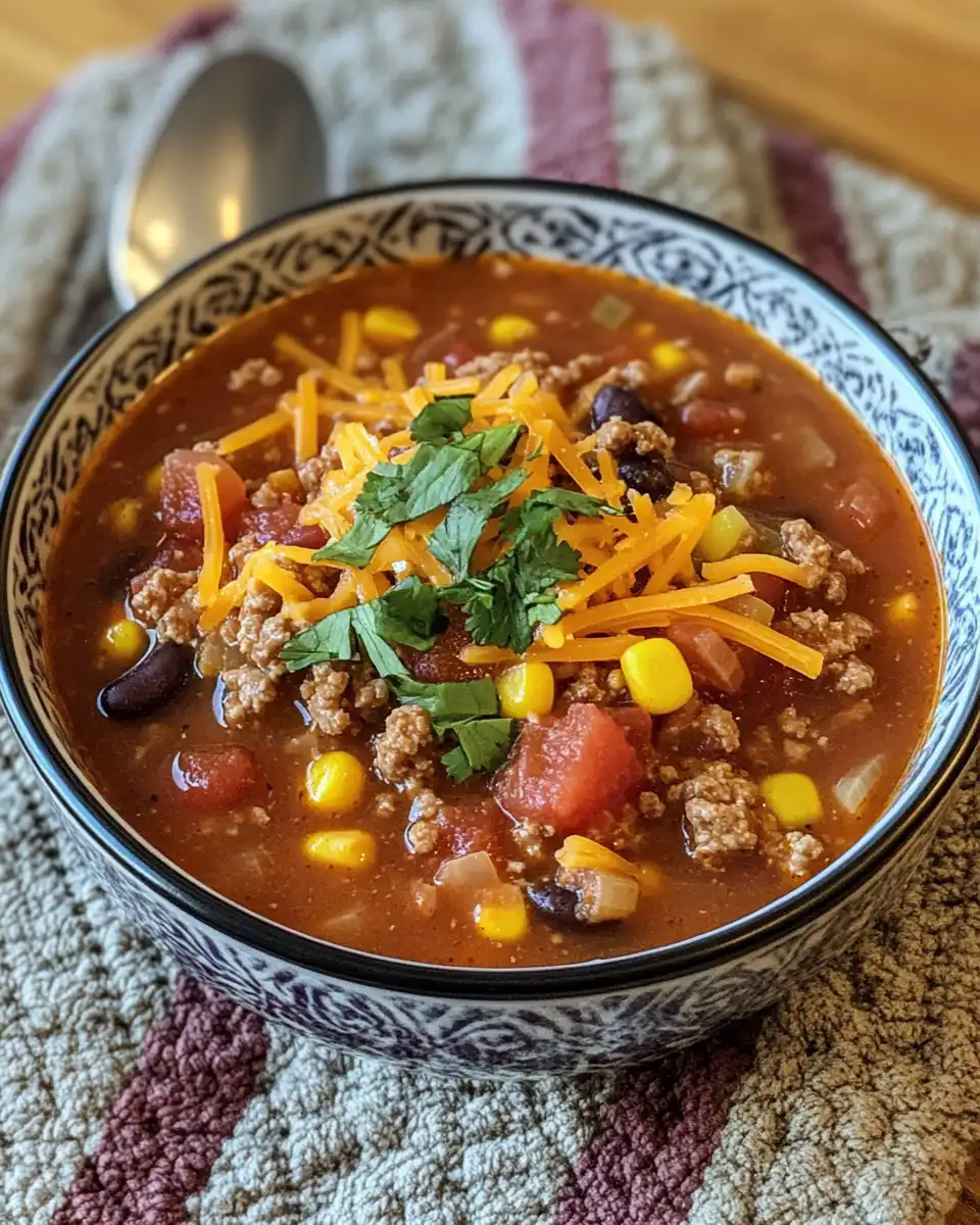 Pressure cooker with taco soup cooking showing ingredients inside pot