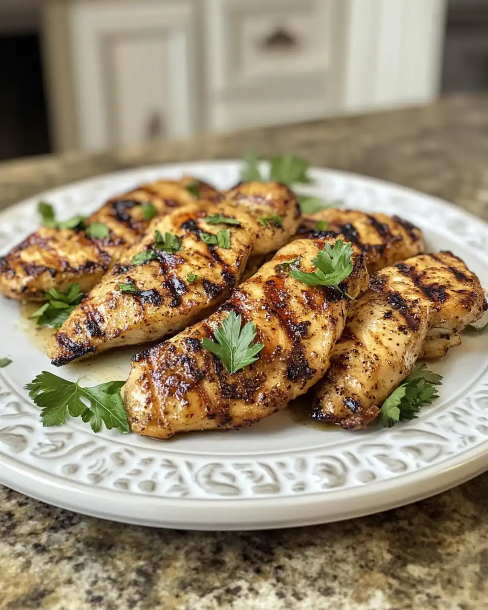Juicy apple cider Dijon grilled chicken breast ready to be served