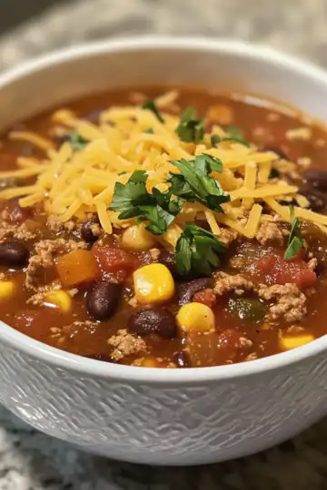 Weeknight Taco Soup taken with iphone 15 pro max --iw 2 --ar 4:5 --v 6.1 --raw