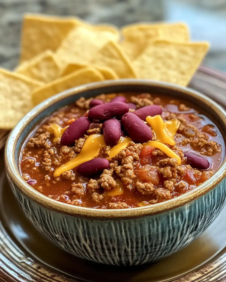 Final thick and hearty bowl of slow cooker Wendy’s chili served hot