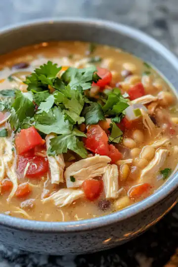 White Chicken Chili / Chicken Taco Soup taken with iphone 15 pro max --iw 2 --ar 4:5 --v 6.1 --raw