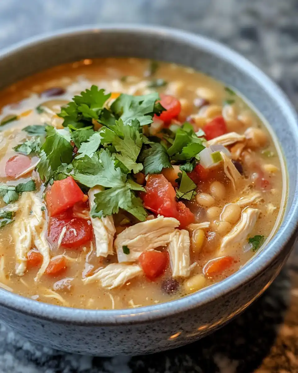Pressure cooker with white chicken chili simmering inside