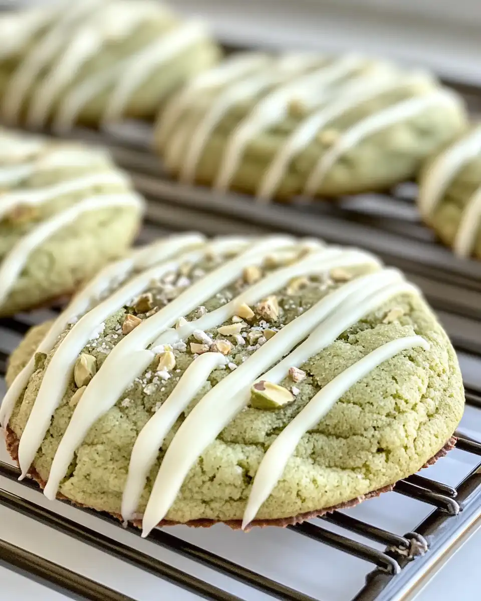 Soft white chocolate pistachio cookies with tender pull and crunchy edges