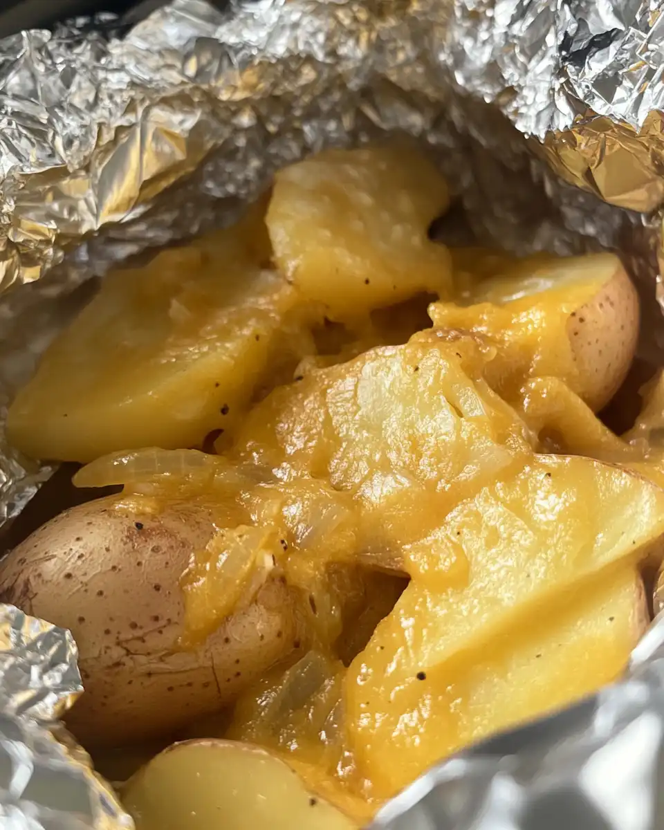 Potatoes wrapped in foil steaming inside slow cooker